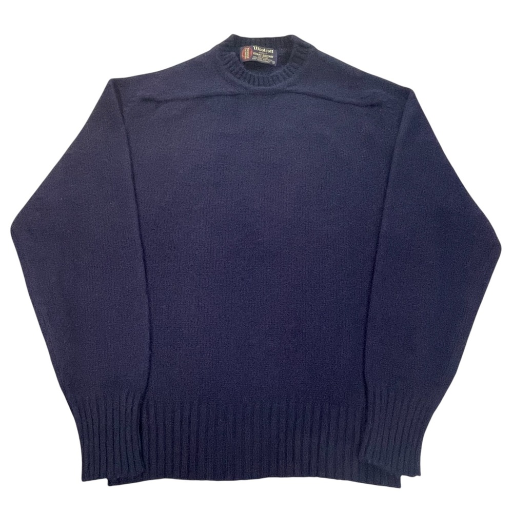 Vintage Woolcott Kenneth Gordon Mens M Navy Shetland Wool Sweater Great Britain